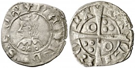Pere III (1336-1387). Barcelona. Diner. (Cru.V.S. 425 var) (Cru.C.G. 2234 var). 0,91 g. Letras A latina y U gótica. Rara. MBC.