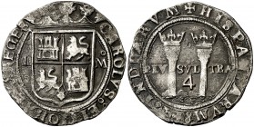 Juana y Carlos. México. L/O. 4 reales. (Cal. 87 var). 12,79 g. Oxidaciones. Rara. MBC-.