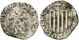 1529. Carlos I. Perpinyà. 1 sou. (Cal. 48) (Cru.C.G. 3804). 1,76 g. Manchitas. Rara. MBC-/MBC.