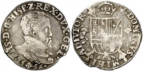 1566. Países Bajos. Felipe II. Nimega. 1/5 de ecu. (Vti. 874) (Vanhoudt 271 NIJ). 5,49 g. MBC-.