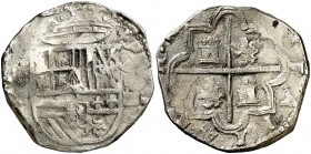 1592. Felipe II. (Segovia). (I). 4 reales. (Cal. tipo 359). 13,48 g. Oxidaciones limpiadas. Rara. BC+.