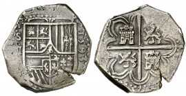 1593. Felipe II. Sevilla. B. 4 reales. (Cal. 402). 13,62 g. Grieta. Rara. MBC-.