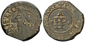 1611. Felipe III. Perpinyà. 1 ternet. (Cal. 739) (Cru.C.G. 3809). 2,58 g. Escasa. MBC.
