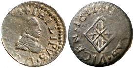 1611. Felipe III. Vic. 1 diner. (Cal. 916). 1,41 g. Acuñación floja en parte. Ex Áureo & Calicó 16/03/2017, nº 2244. (MBC+).