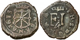 1613. Felipe III. Pamplona. 4 cornados. (Cal. 728 var). 4,05 g. Sin P-A. MBC.
