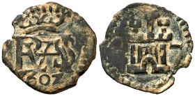 1602. Felipe III. Cuenca. 1 maravedí. (Cal. 688). 0,58 g. MBC.