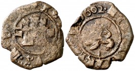 1602. Felipe III. Segovia. 2 maravedís. (Cal. 827) (J.S. D-200). 1,45 g. BC+.