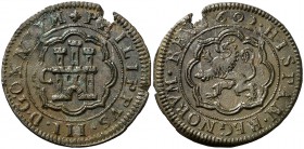 1602. Felipe III. Segovia. C. 8 maravedís. (Cal. 750). 5,60 g. Defecto de cospel. (MBC+).