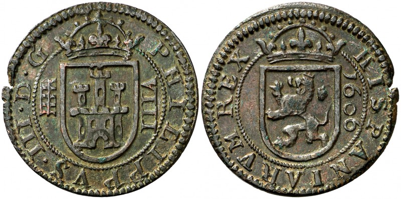 1606. Felipe III. Segovia. 8 maravedís. (Cal. 762). 4,96 g. Pátina verde. Buen e...