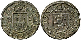 1606. Felipe III. Segovia. 8 maravedís. (Cal. 762). 4,96 g. Pátina verde. Buen ejemplar. MBC+.