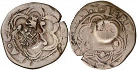 Felipe III (1603-1606). Sevilla. (Cal. nota pág. 289) (J.S. E-44). 6,07 g. Resello de valor VIII sobre 4 maravedís de Cuenca de los Reyes Católicos. B...