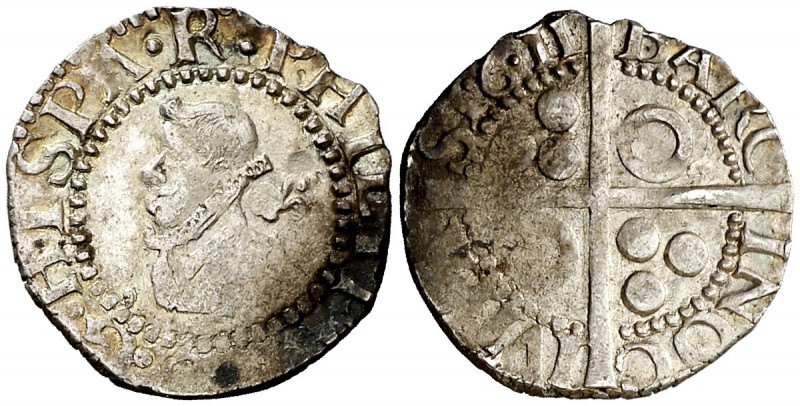 1611. Felipe III. Barcelona. 1/2 croat. (Cal. 531). 1,11 g. Manchitas. (MBC/MBC+...