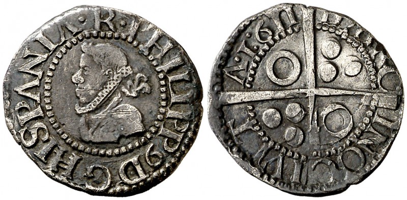 1611. Felipe III. Barcelona. 1/2 croat. (Cal. 534). 1,52 g. Buen ejemplar. Pátin...