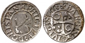 1613. Felipe III. Barcelona. 1/2 croat. (Cal. 537). 1,62 g. Pátina oscura. Escasa. MBC-.