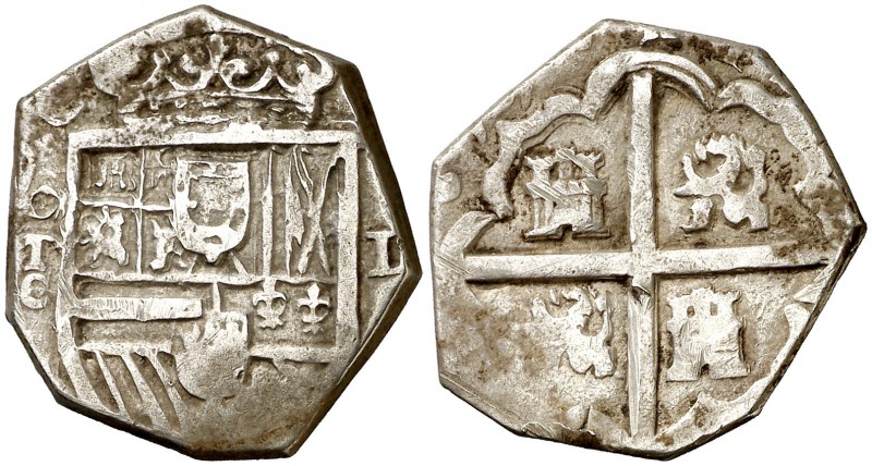 (1)611. Felipe III. Toledo. C. 1 real. (Cal. falta). 6,13 g. Fecha parcialmente ...