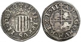 1611. Zaragoza. 1 real. (Cru.C.G. 4405) (Cal. 524). 2,79 g. Ex Colección Crusafont nº 1191. Escasa. MBC-/BC+.