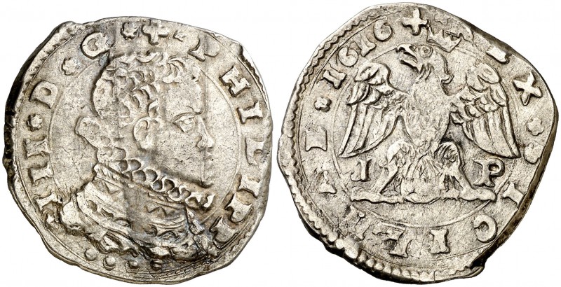 1616. Felipe III. Messina. I-P. 4 tari. (Vti. 138) (MIR. 345/12). 10,37 g. MBC/M...