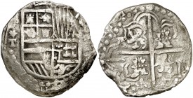 1619. Felipe III. Potosí. T. 8 reales. (Cal. 134). 25,26 g. Fecha parcialmente visible. MBC-.