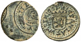 1663. Felipe IV. Burgos. R. 2 maravedís. (Cal. 1280). 0,66 g. Anverso descentrado. MBC.