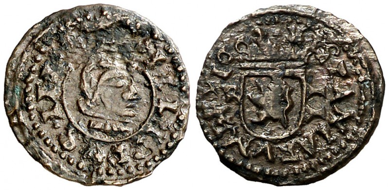 1663. Felipe IV. Burgos. R. 2 maravedís. (Cal. 1280) (J.S. M-44). 0,62 g. Escasa...