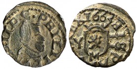 1663. Felipe IV. M (Madrid). Y. 2 maravedís. (Cal. 1459) (J.S. M-477). 0,50 g. Escasa. MBC+.