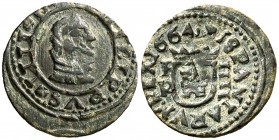 1664. Felipe IV. Burgos. R. 4 maravedís. (Cal. 1272). 0,91 g. Pequeña doble acuñación. MBC+.