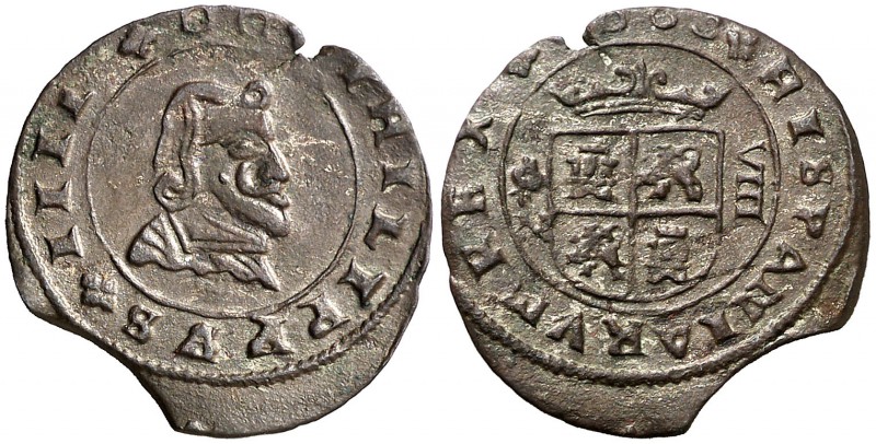 (1)663. Felipe IV. Granada. N. 8 maravedís. (Cal. 1364). 1,83 g. Final de riel. ...