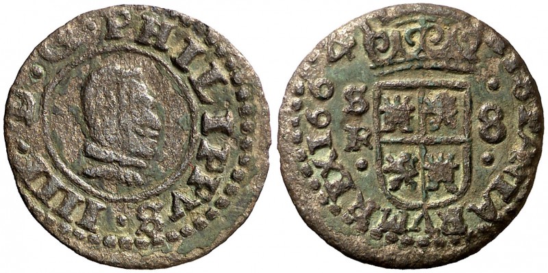 1664. Felipe IV. Sevilla. R. 8 maravedís. (Cal. 1584). 1,74 g. MBC/MBC+.