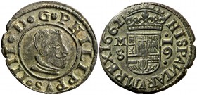 1662. Felipe IV. M (Madrid). S. 16 maravedís. (Cal. 1394). 4,82 g. EBC.