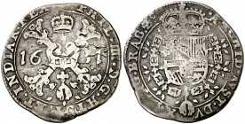 1631. Felipe IV. 1/4 de patagón. (Vti. tipo 109) (Vanhoudt 647). 6,64 g. Marca de ceca no visible. BC+.