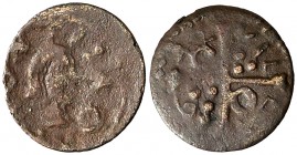 1642. Guerra dels Segadors. Agramunt. 1 diner. (Cru.C.G. 4506h) (Cru.Segadors 17). 0,54 g. Busto de Lluís XIII. Rara. BC+