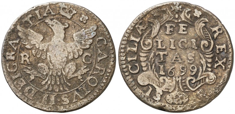 1699. Carlos II. Sicilia. RC. 1 grano. (Vti. 42) (Cru.C.G. 4939a) (MIR. 497/2). ...