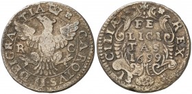 1699. Carlos II. Sicilia. RC. 1 grano. (Vti. 42) (Cru.C.G. 4939a) (MIR. 497/2). 4,69 g. Ex Colección Crusafont, nº 1530. Escasa. MBC-/MBC.