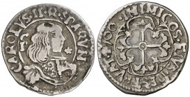 1700. Carlos II. Cagliari. 1 real. (Cru.C.G. 4947h) (Vti. 229) (MIR. 88/9). 2,05 g. Hojita. Ex Colección Crusafont 27/10/2011, nº 1538. MBC-/MBC.