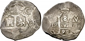 1692. Carlos II. Lima. V. 8 reales. (Cal. 235). 27,18 g. MBC.