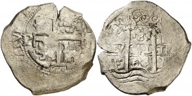 1668. Carlos II. Potosí. E. 8 reales. (Cal. 343). 25,61 g. Oxidaciones marinas. Doble fecha. BC+.