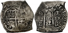 1672. Carlos II. Potosí. E. 8 reales. (Cal. 347). 24,82 g. POTOSI visible. Oxidaciones marinas limpiadas. (MBC-).
