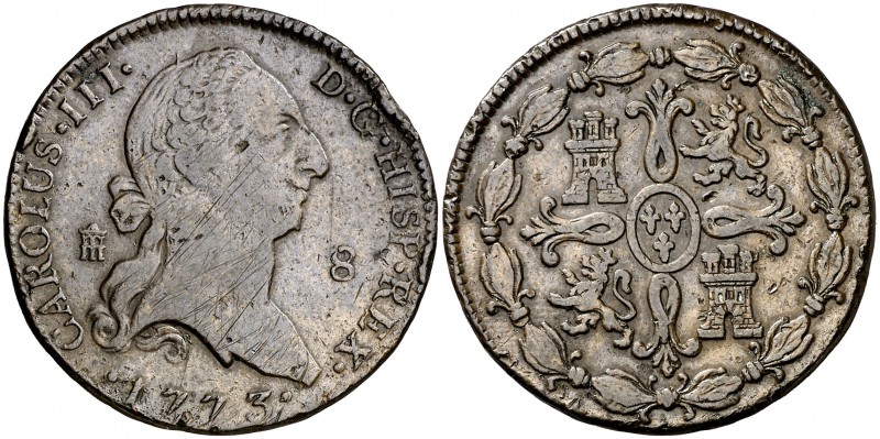 1773. Carlos III. Segovia. 8 maravedís. (Cal. 1883). 11,49 g. Rayitas. BC+/MBC-....