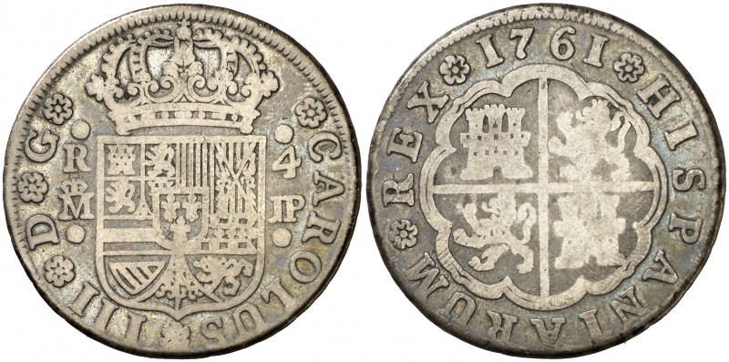 1761. Carlos III. Madrid. JP. 4 reales. (Cal. 1103). 12,41 g. Ex Áureo & Calicó ...