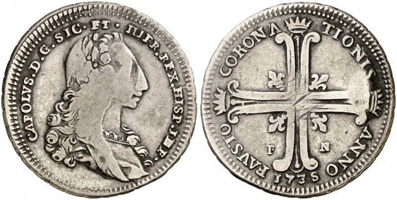 1735. Carlos III. Palermo. FN. 6 taris. (Vti. 59) (MIR. 554). 13,22 g. MBC-.