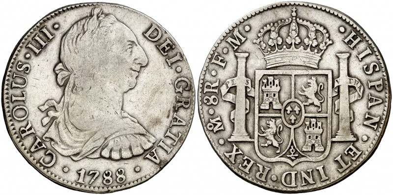 1788. Carlos III. México. FM. 8 reales. (Cal. 942). 26,76 g. MBC-/MBC.