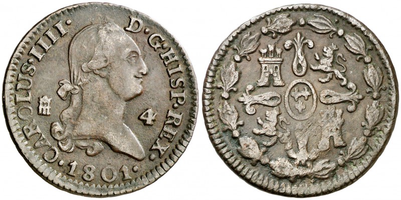 1801. Carlos IV. Segovia. 4 maravedís. (Cal. 1513). 5,25 g. MBC.