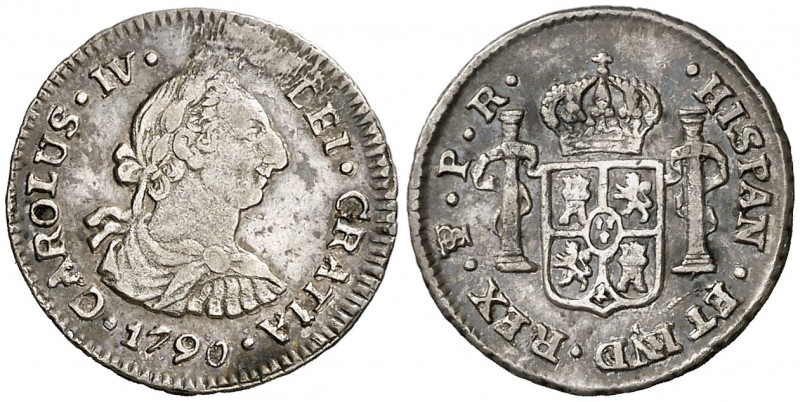 1790. Carlos IV. Potosí. PR. 1/2 real. (Cal. 1305). 1,64 g. Busto de Carlos III....