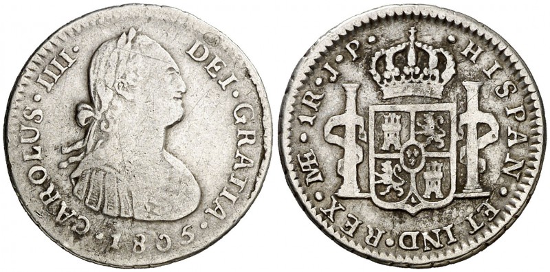 1805. Carlos IV. Lima. JP. 1 real. (Cal. 1114). 3,38 g. Ex Áureo & Calicó 26/01/...