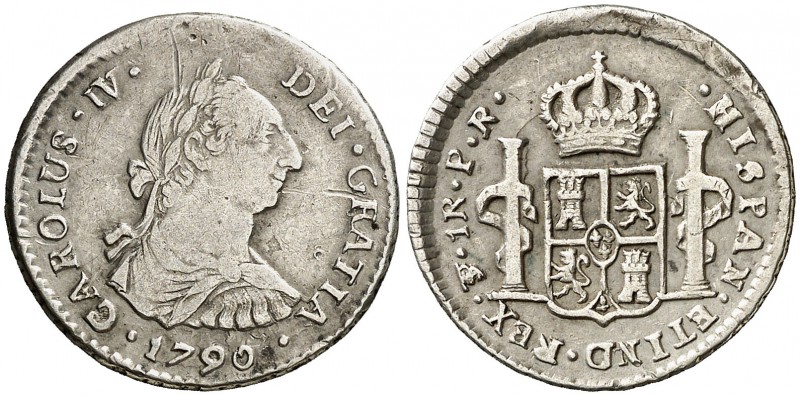 1790. Carlos IV. Potosí. PR. 1 real. (Cal. 1159). 3,46 g. Busto de Carlos III. O...