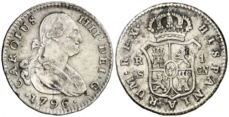 1796. Carlos IV. Sevilla. CN. 1 real. (Cal. 1218). 2,95 g. MBC-.