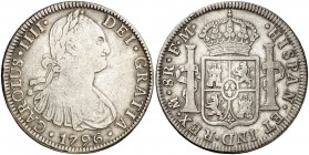 1796. Carlos IV. México. FM. 8 reales. (Cal. 690). 26,63 g. Golpecito. MBC-.