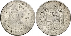 1797. Carlos IV. México. FM. 8 reales. (Cal. 691). 26,66 g. Resellos orientales. BC+/MBC-.