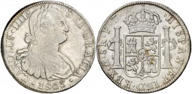 1803. Carlos IV. México. FT. 8 reales. (Cal. 699). 26,99 g. Golpecito en canto. MBC-/MBC.