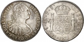 1807. Carlos IV. Potosí. PJ. 8 reals. (Cal. 731). 26,85 g. Golpecitos. MBC.